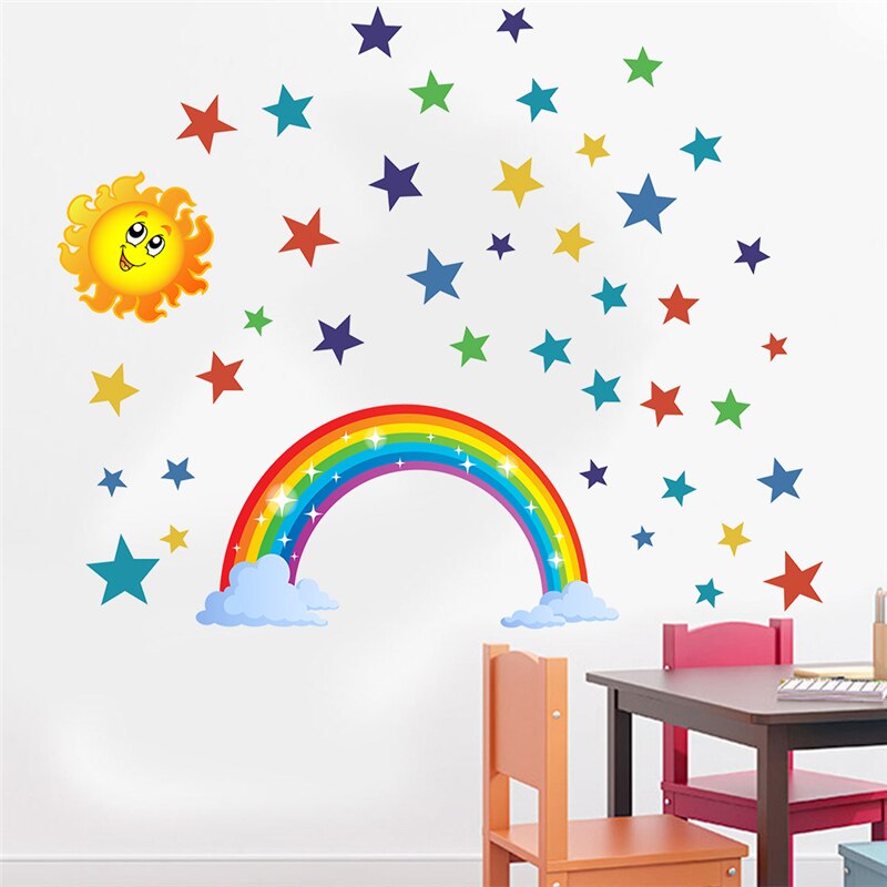 Sunshine Stars Clouds Rainbow Stickers Decal Vinyl Mural for Children Bedroom Nursery Wall Sticker Wallpaper DIY Home Decor