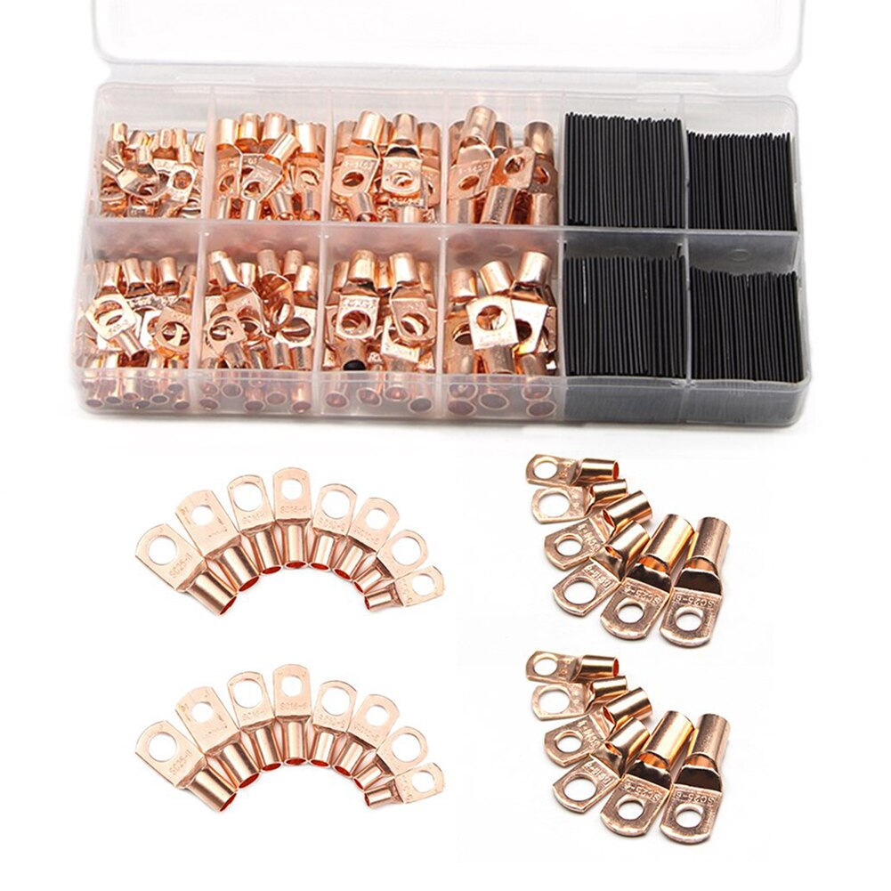 60/260Pcs Assortment Car Auto Copper Ring Terminal Wire Crimp Connector Bare Cable Battery Terminals Soldered Connectors Kit