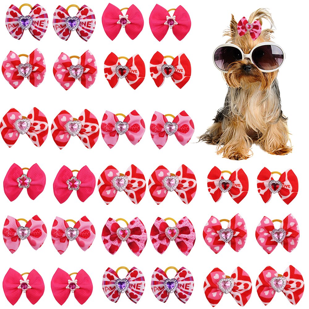 100Ps Hond Bows Valentijnsdag Dierbenodigdheden Diamant Roze Gril Honden Haarelastiekjes Kleine Honden Haaraccessoires Pet bows Voor Kleine Honden