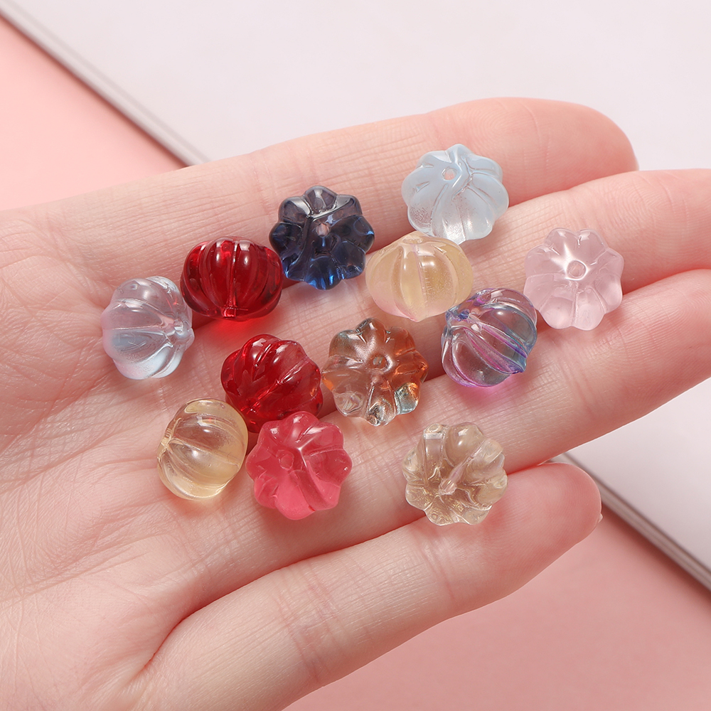 30 unids/pack de cuentas de calabaza de cristal, cuentas espaciadoras sueltas para pulsera, collar, pendientes, llavero, accesorios para hacer joyería hechos a mano DIY