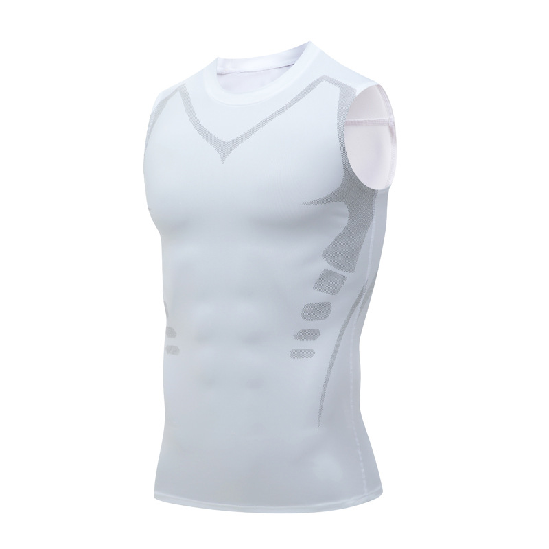 Sommerfitness kompressionstrøje til mænd, shapewear med ærmer, terapivest, herre, issilke kompressionstanktops, bodyshapewear