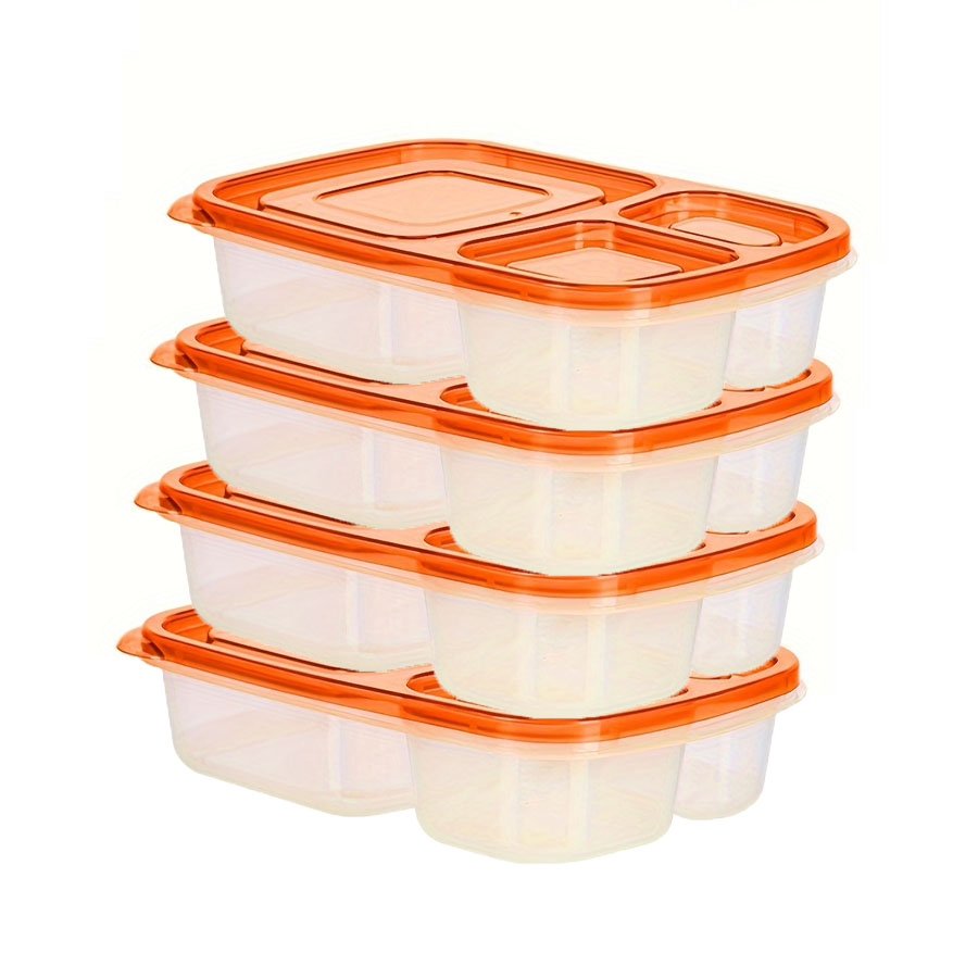 Fiambreras apilables originales, recipientes de comida reutilizables de 3 compartimentos para niños y adultos, fiambrera Bento para trabajo de comida, 4 Uds.: Naranja
