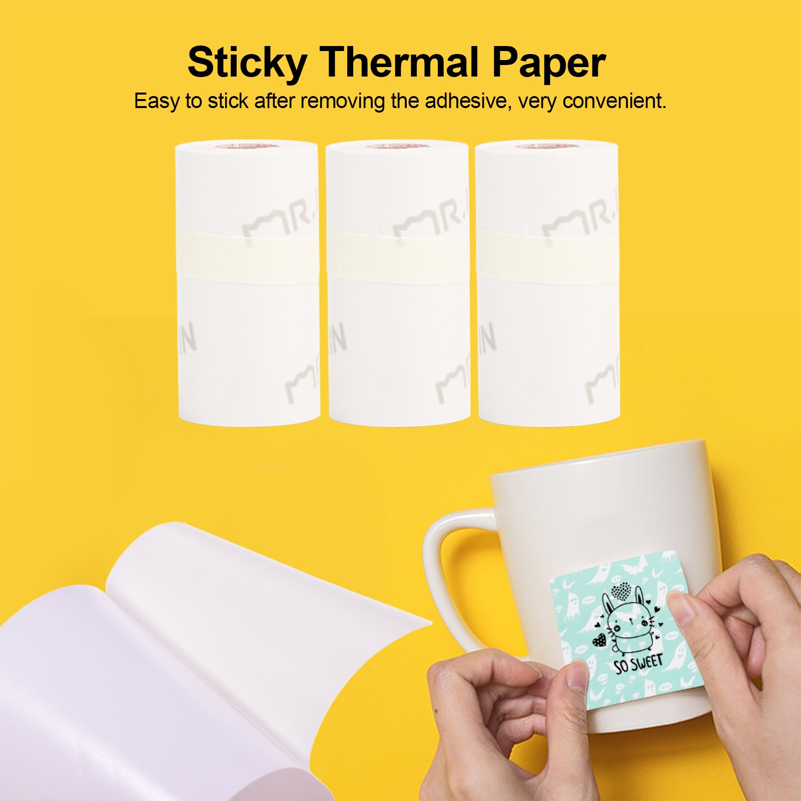 3 Rolls Self-Adhesive Thermal Paper Black on Red Heart Red Background 53mm*3.5m Compatible with Phomemo M02/M02S Thermal Printer