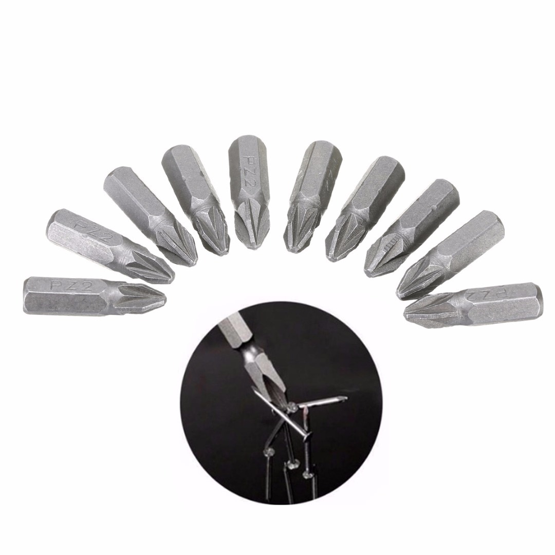 10pcs Pozi 2 PZ2 Hex Screwdriver Bits Sliver Drive Screwdriver Bit 25mm For Power Tools