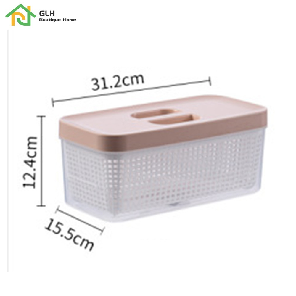 Japanese Plastic Double-Layer Drain Storage Box Rectangle Refrigerator Transparent Sealed Food Preservation Box
