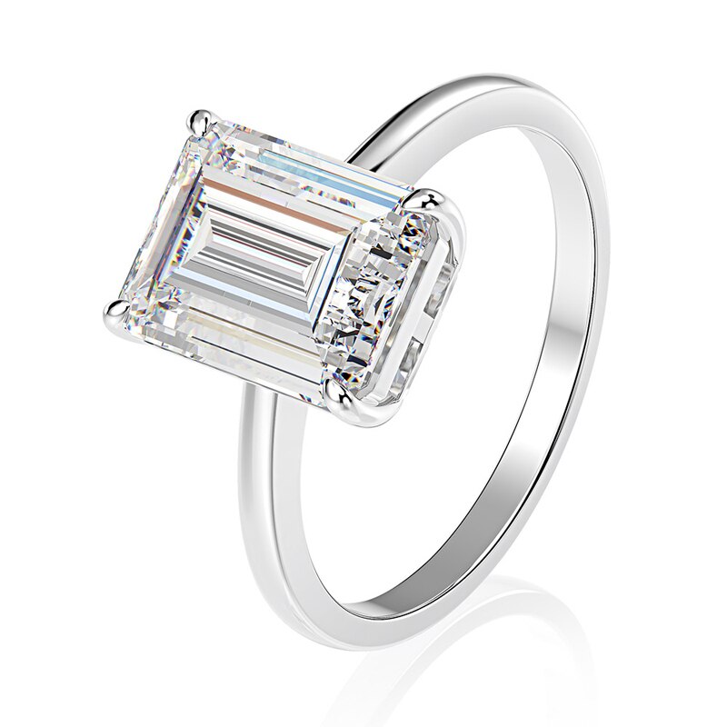 Simples e elegante 8*10mm 6 quilates de alto carbono aaaaa + zircão engagment anéis de casamento para mulher gilrs 925 prata esterlina jóias