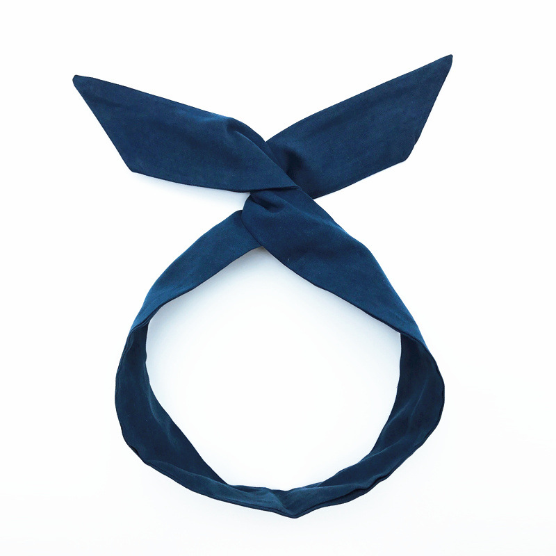 Ruban d'oreille de lapin en daim de couleur unie pour femmes, bandeau pour cheveux, nœud papillon croisé, écharpe en fil métallique, accessoires pour cheveux pour filles: Marine Bleu