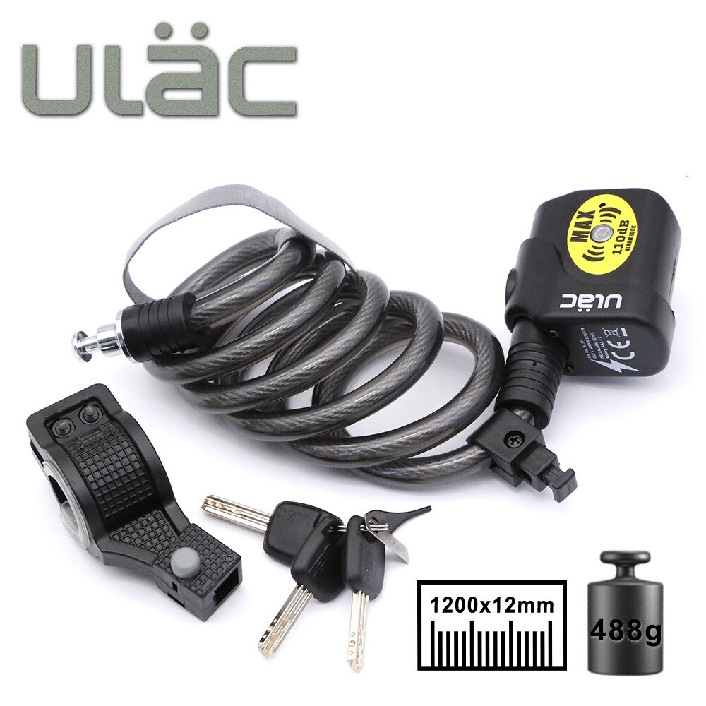 ULAC Bicycle Lock Bike Alarm Cable Mountain Bike Lock Wire AL3P 10*1200mm Bicycle Accessories Bicicleta Candado Bicicleta