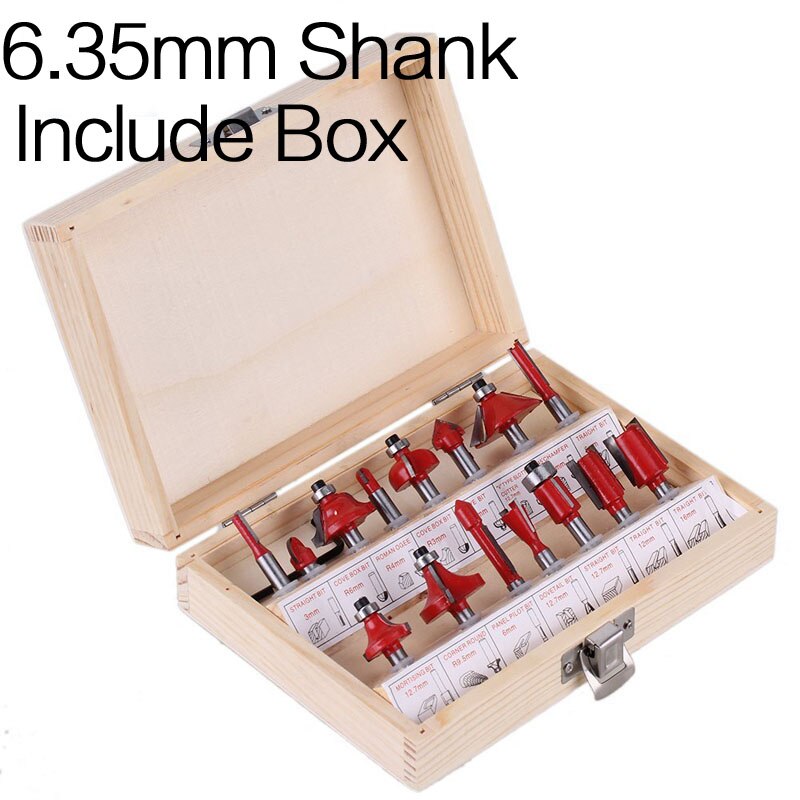 15pcs 6.35mm Shank Milling Cutter Machine Set Router Bits for Wood Carbide Mill Woodworking Engraving Milling Cuttings Tools: 6.35mm (Include Box)