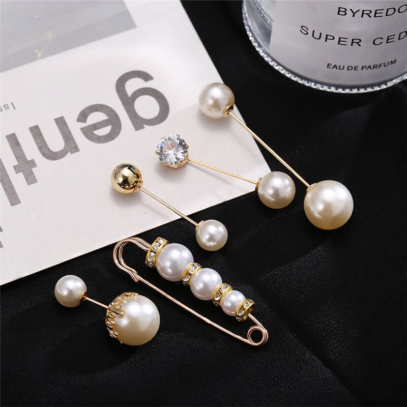 17KM-Alfileres de ropa de perlas Vintage para mujer, conjunto de broches con hebilla para vestido y pantalones, accesorios de tendencia, joyería,: CS5309204