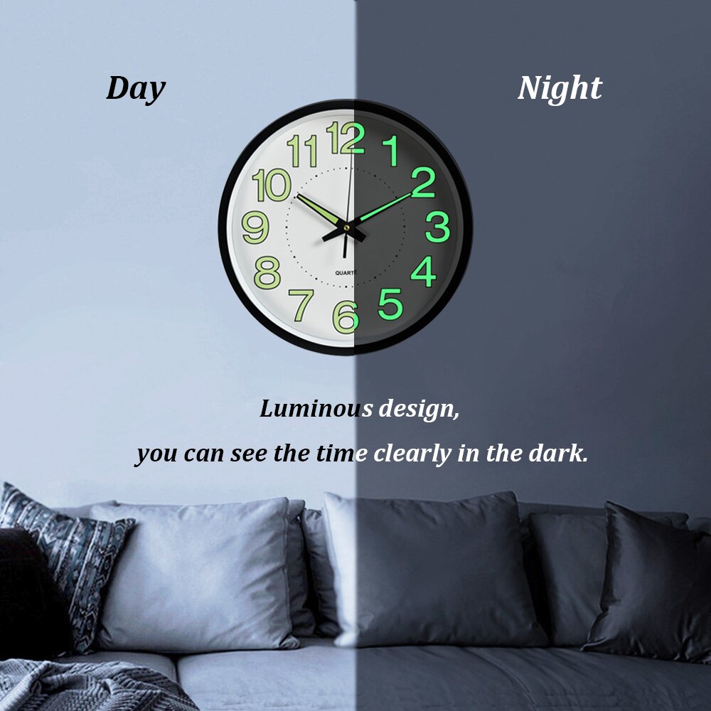 12&#39;&#39; Luminous Clock Round Digital Clock Silent Quartz Watch 10&#39;&#39; Wall Clocks Simple Hanging Wall Clocks Home Bedroom Decoration