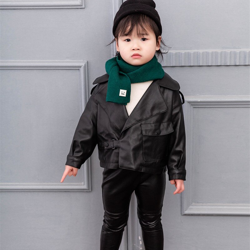 Kevät ja syksy lasten takki lasten puinen nahkatakki tyttöjen vauvan lyhyt nahkatakki