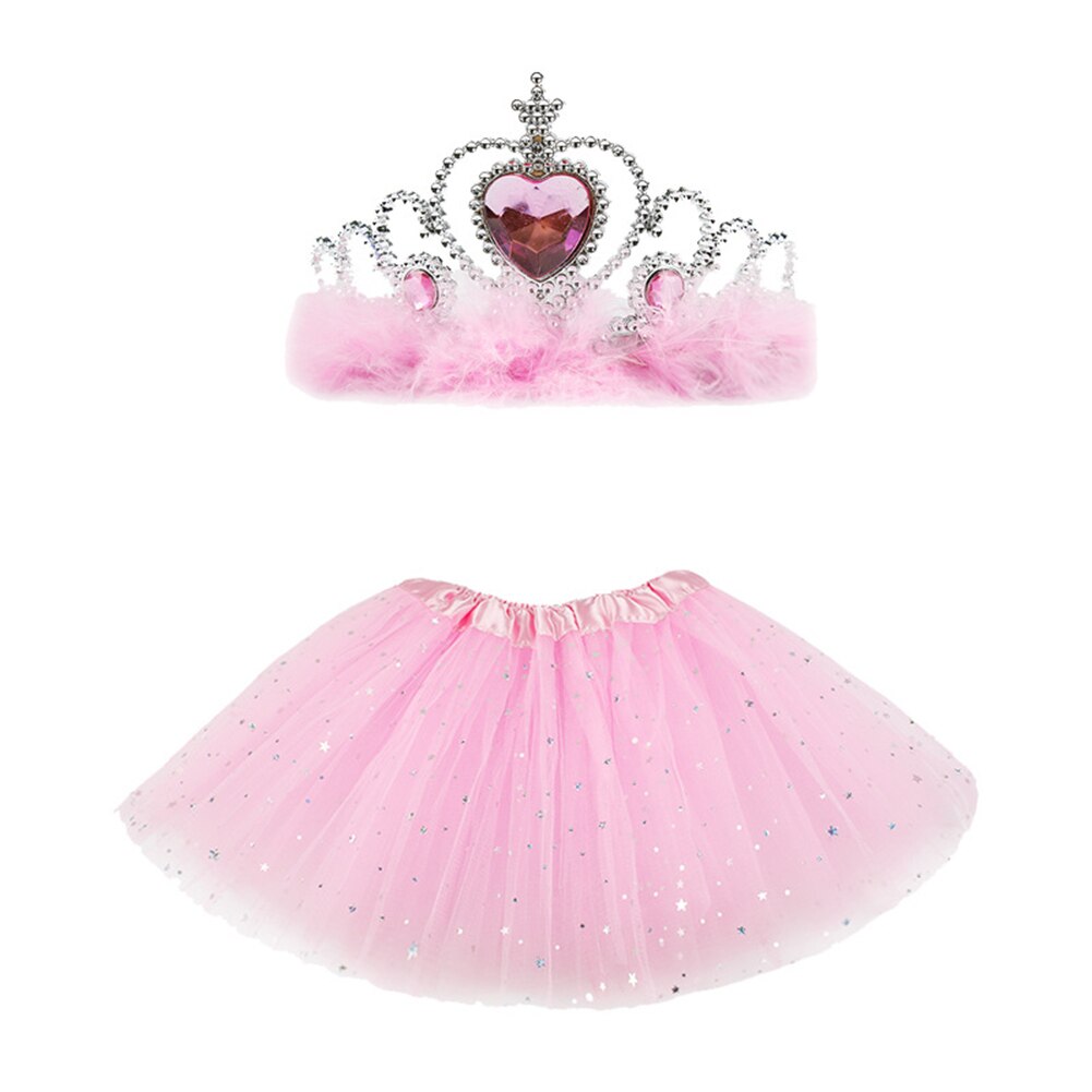 Baby sommer baby pige prinsesse tyl tutu nederdel ballet dans fest mini nederdele med krone foto rekvisitter 2 stk: Lyserød