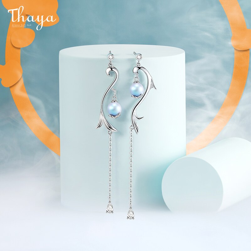 Thaya 100% S925スターリングシルバーイヤリングタッセル人魚ドロップブラブラドロップイヤリングの魅力婚約ギフトファインジュエリー