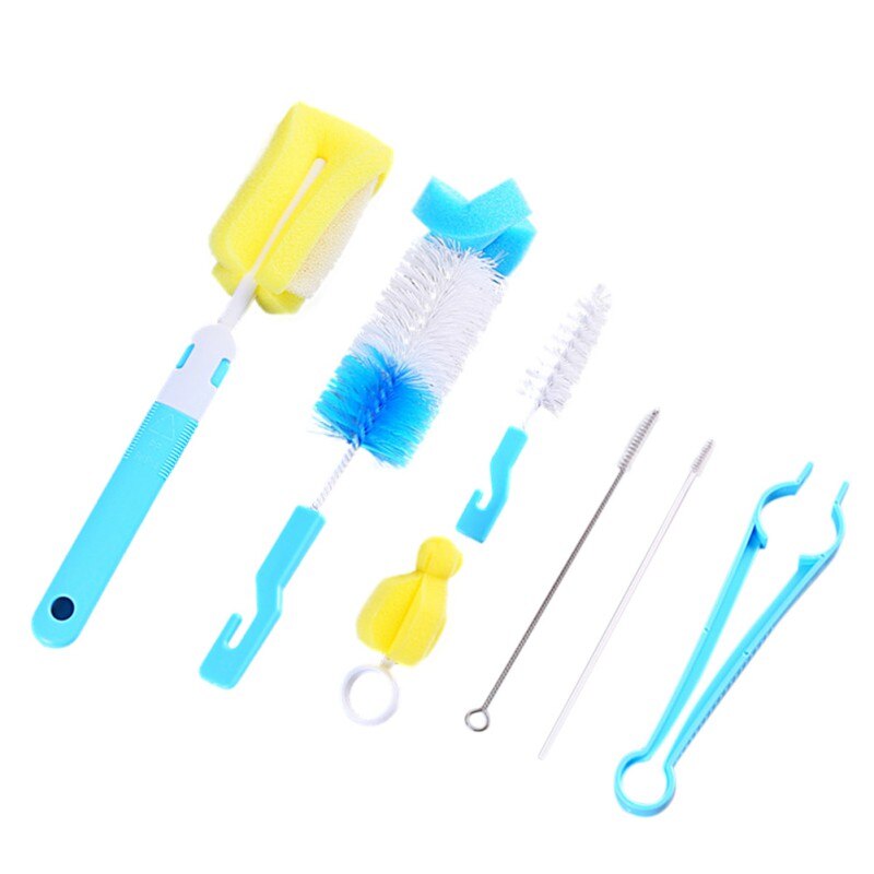 Baby Fles Borstel Set Babyuitsteeksel 360-Graden Roterende Schone Spons Uitloop Cup Borstel Kit Fles Schoon Tool: L-L