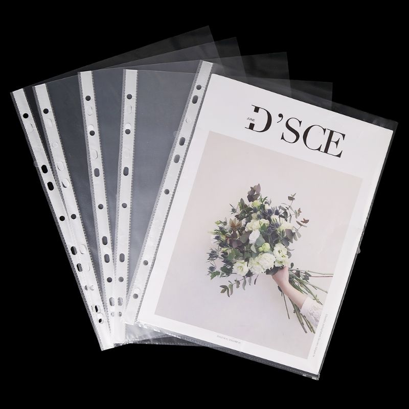 100pcs A4 Transparent Perforated File Storage Document Folder Case Bag Sleeves