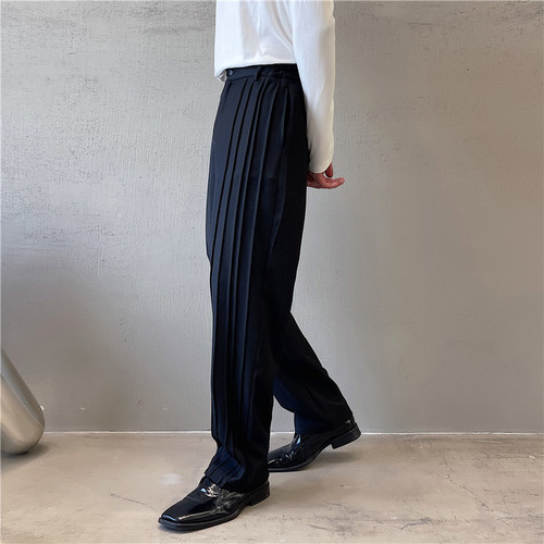 Costume droit décontracté pour hommes, pantalon tendance, plissé, Streetwear japonais coréen, Vintage, Chic: F103 black / M