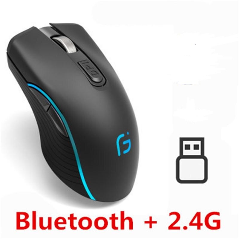 Mouse ricaricabile per Computer Dual Mode Bluetooth 4.0 2.4Ghz Wireless Mause 2400DPI Mouse da gioco ottico Mouse da gioco per PC portatile: Black 2.4G Bluetooth