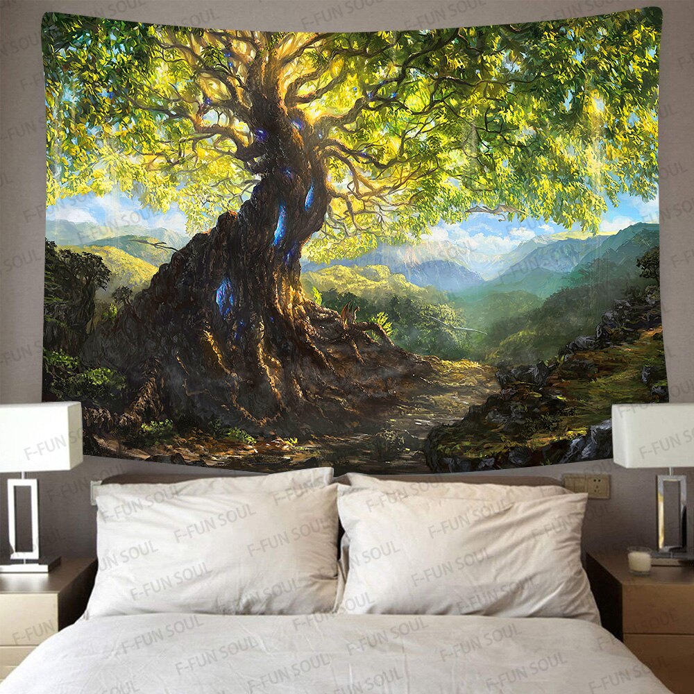 Simsant psykedelisk skovtræ tapestry livets træ kunsthængende gobeliner til stue hjem sovesal indretning: 2 tgtzyfs 399