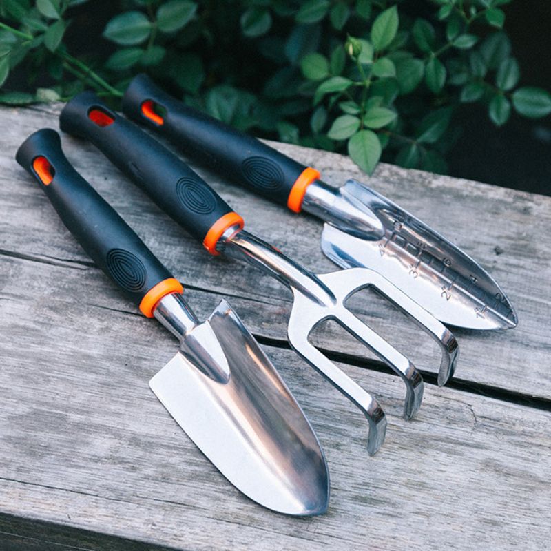 Ensemble d'outils de jardin 3 pièces truelle de greffe de main caoutchoutée et râteau à main de cultivateur