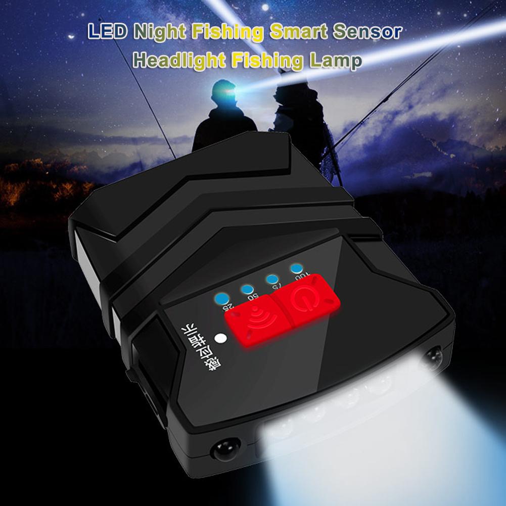 Luz LED frontal de pesca nocturna, Sensor inteligente de pesca, recargable vía USB, súper brillante, resistente al agua, con Clip