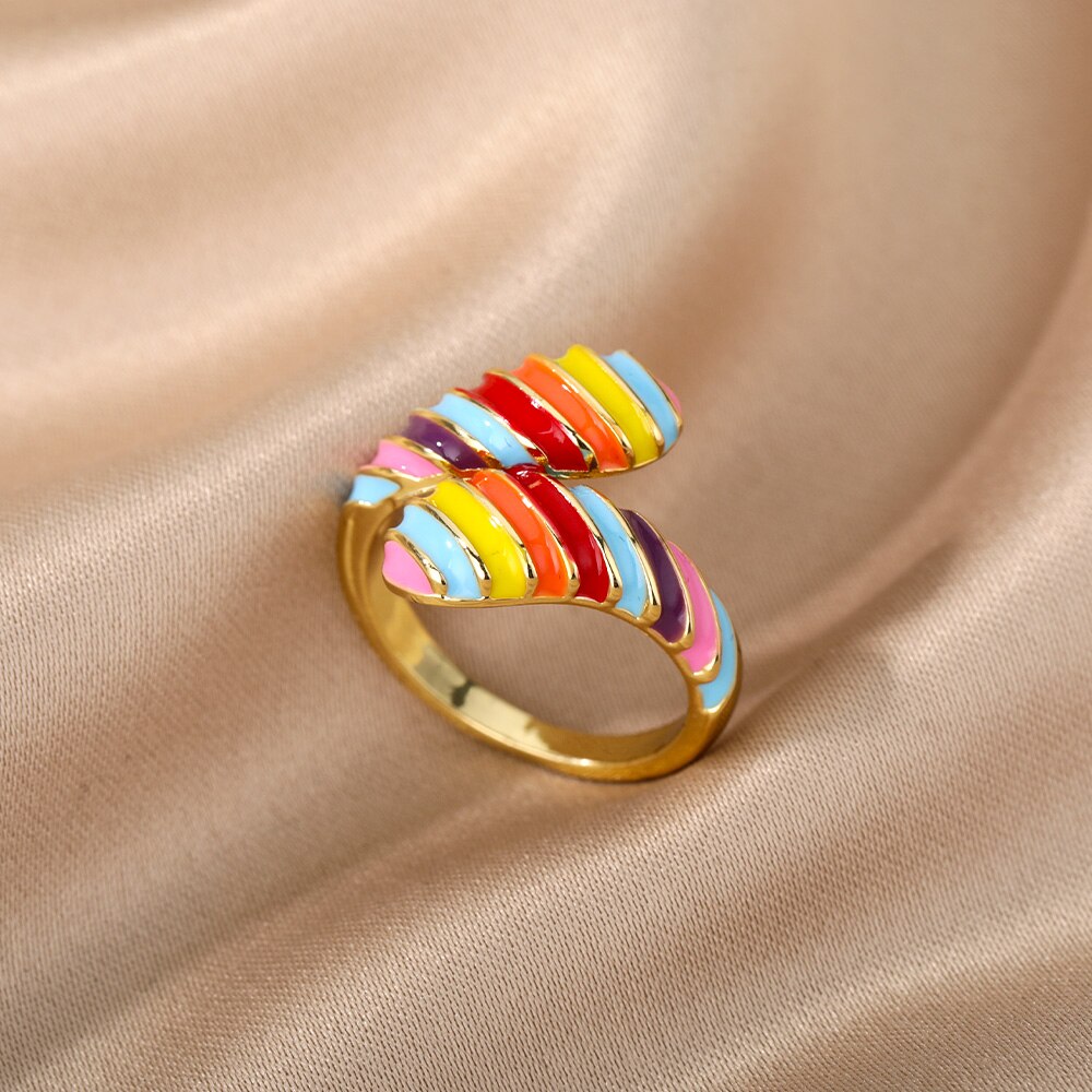 Kleurrijke Enamel Rainbow Ringen Voor Vrouwen Mannen Minnaar Paar Lgbt Ring Verstelbare Open Manchet Engagement Trouwringen Sieraden