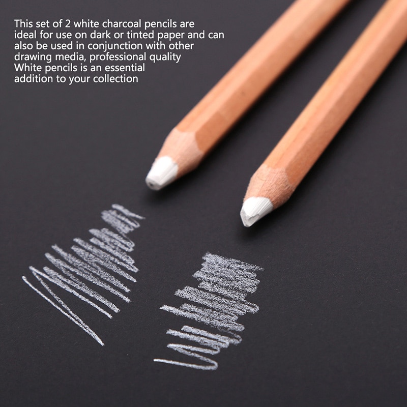 Branco profissional Lápis de Carvão Vegetal, 2 Pcs Arte Lápis de Desenho Definido, 6 milímetros do Núcleo, esboçar Lápis para o Escuro ou de Cor de Papel