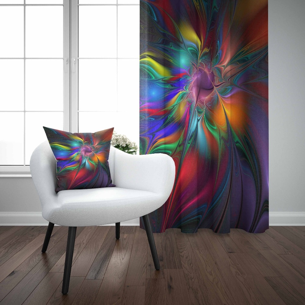 Else Black Abstract Neon Blue Orange Red Green Color 3D Print Living Room Bedroom Window Panel Curtain Combine Pillow Case