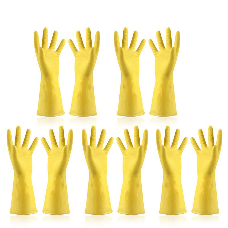 Guantes de látex de goma gruesa para mujer, manoplas de protección de trabajo de plástico resistentes al desgaste, resistentes al agua, para lavar platos, Invierno: 5 pairs / L