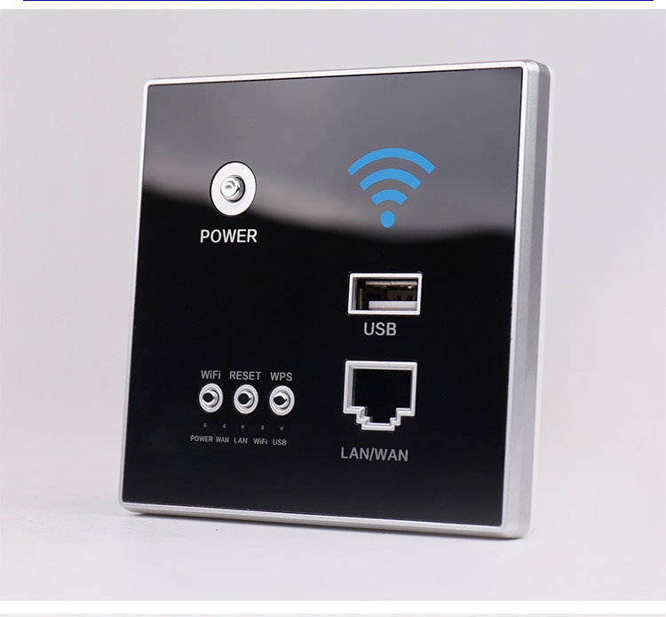 300M Wall Embedded Wireless AP Router Repeater Booster USB Charging Port 1000mA Output Acrylic Panel With RESET WIFI WPS