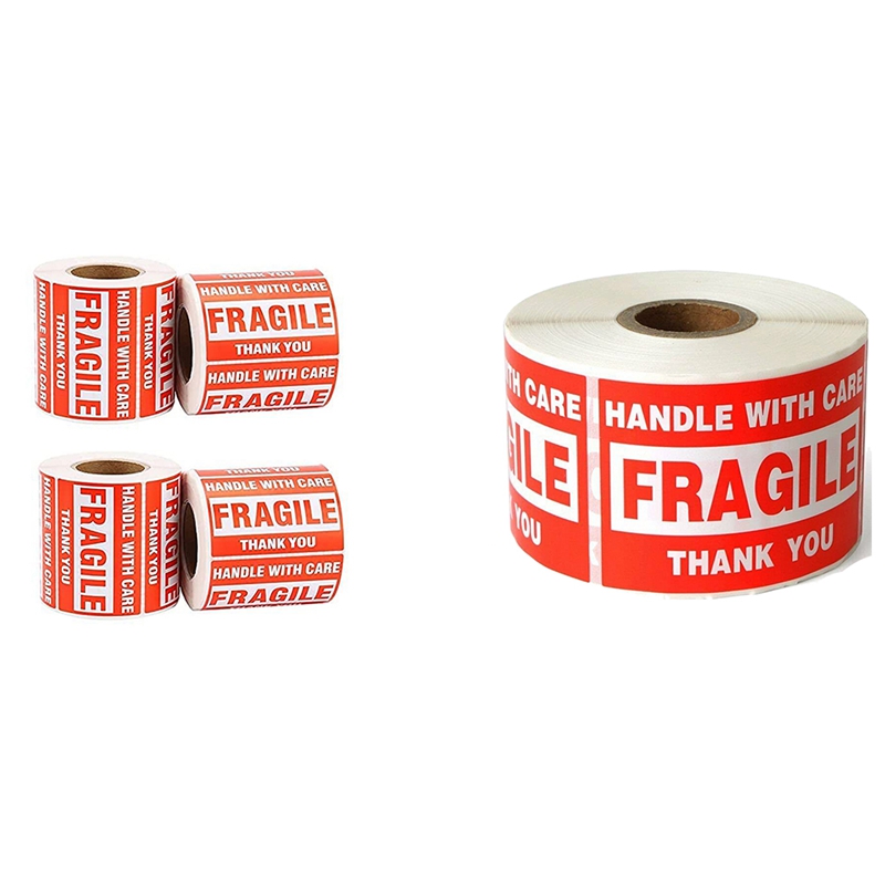 Lber Breekbare Stickers 2X3 Inch Fragiele-Handvat Met Zorg-Dank U Waarschuwing Verpakking Labels (500 labels/Rol)