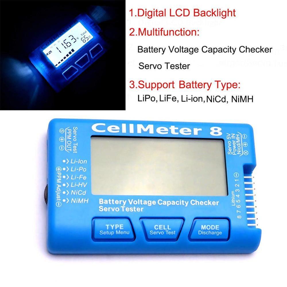 Rc-celmeter 8 digitale batterijcapaciteitscontrole, balanstester, lcd-li-ion-achtergrondverlichting, ontlader, servo, levensduur voor lipo, nicd, nim  v5 p 5