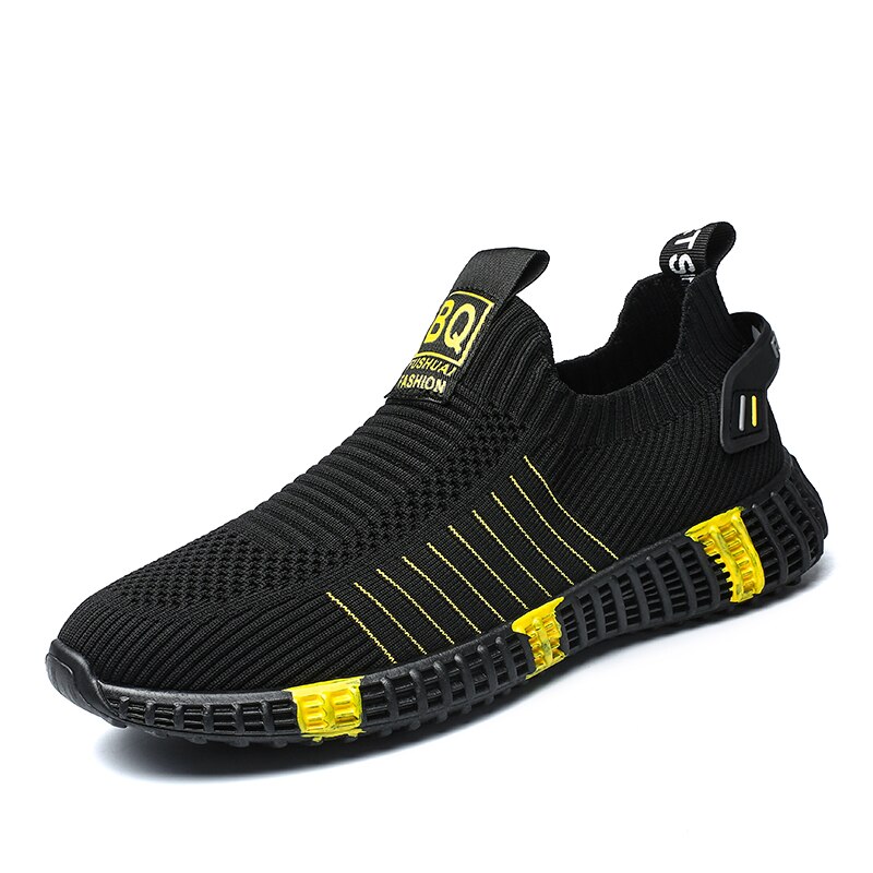 Mænd sneakers tenis sommer åndbare mandlige fodtøj mesh sko til mænd snøre vandre afslappet sko udendørs: Gul / 7.5