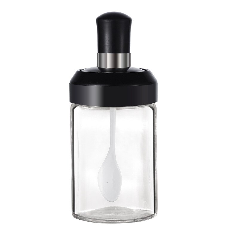 Glas krydda låda krydda flaska hushåll krydda tank kök förseglad krydda låda salt tank krydda låda krydda: Svart utan stålring