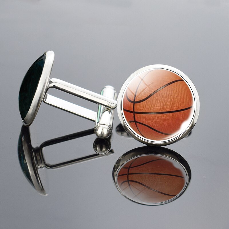 SilverColour CufflinksFootball Basketball Baseball Volleyball Tennis Rugby Softball Glas Cabochon Manschettenknöpfe Hochzeit Zubehör