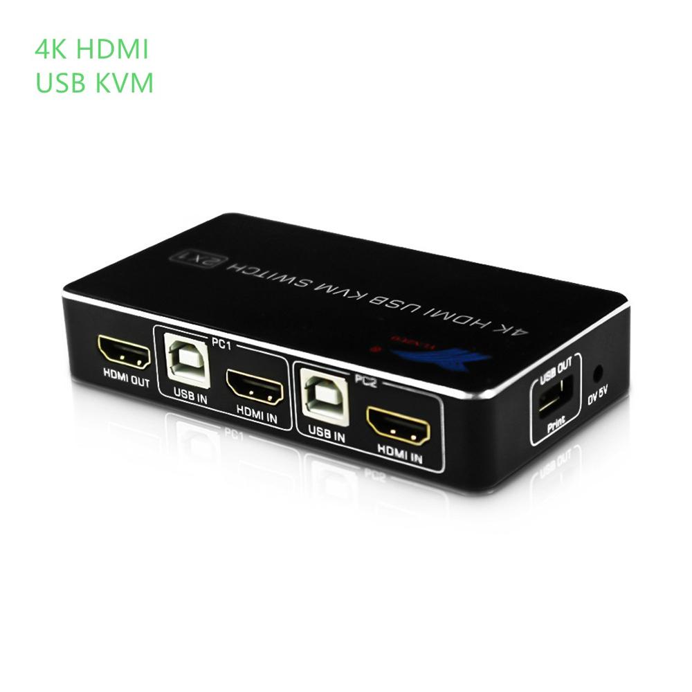 HDMI 2.0 KVM switch, 2-port HDMI switcher multi-computer USB mouse and keyboard automatic switch 2 support for: Computer, PC