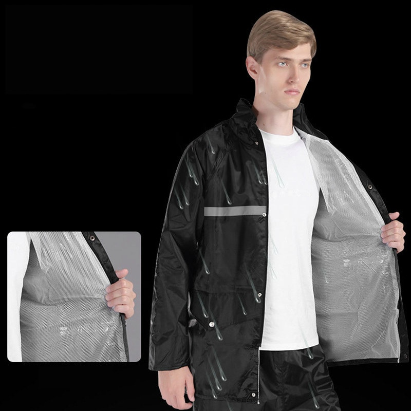 black raincoat split suit reflective stripe rain pants adult rain coat bicycle electric motorcycle waterproof rainwear DW208