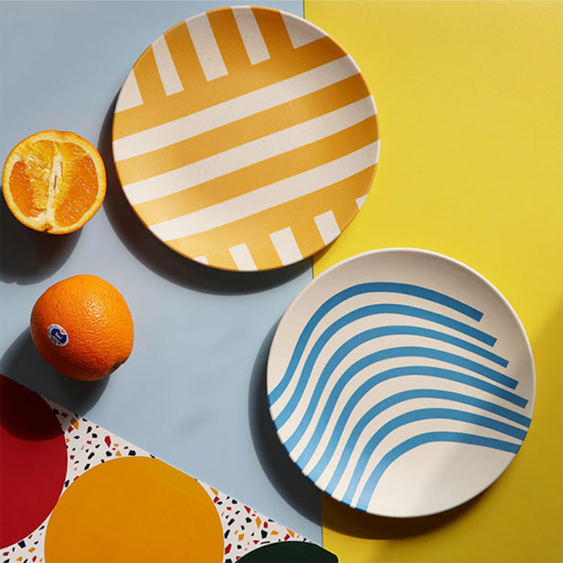 Piatti creativi dipinti a mano piatto da picnic piatto da frutta fibra di bambù contenitore per alimenti per la casa piatto da pranzo ciotola di riso stoviglie per bambini