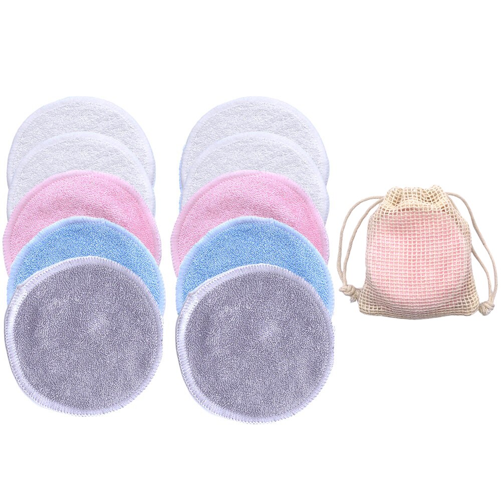 10Pcs Makeup Remover Pads Reusable Bamboo Fiber Washable Rounds Cotton Pads Make-up Cleansing Facial Pad Skin Cleaning Puff: 10PCS Mix Color