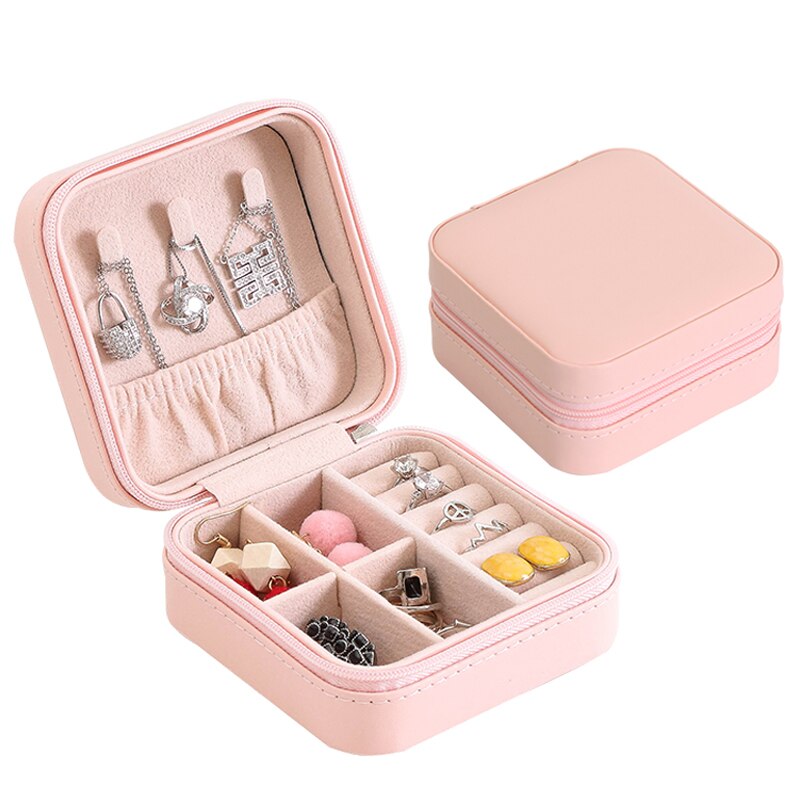 Universal Jewelry Organizer Display Travel Jewelry Case Boxes Portable Earring Necklaces Box Leather Storage Zipper Jewelers: 10x10x5cm Orange