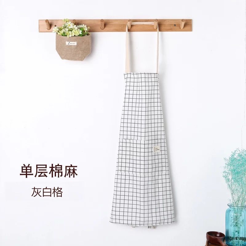 Fashionable Apron Female Cute Kitchen Apron Cooking Work Clothes Smock Girdle Couple Waterproof Apron Cotton and Linen: Blue