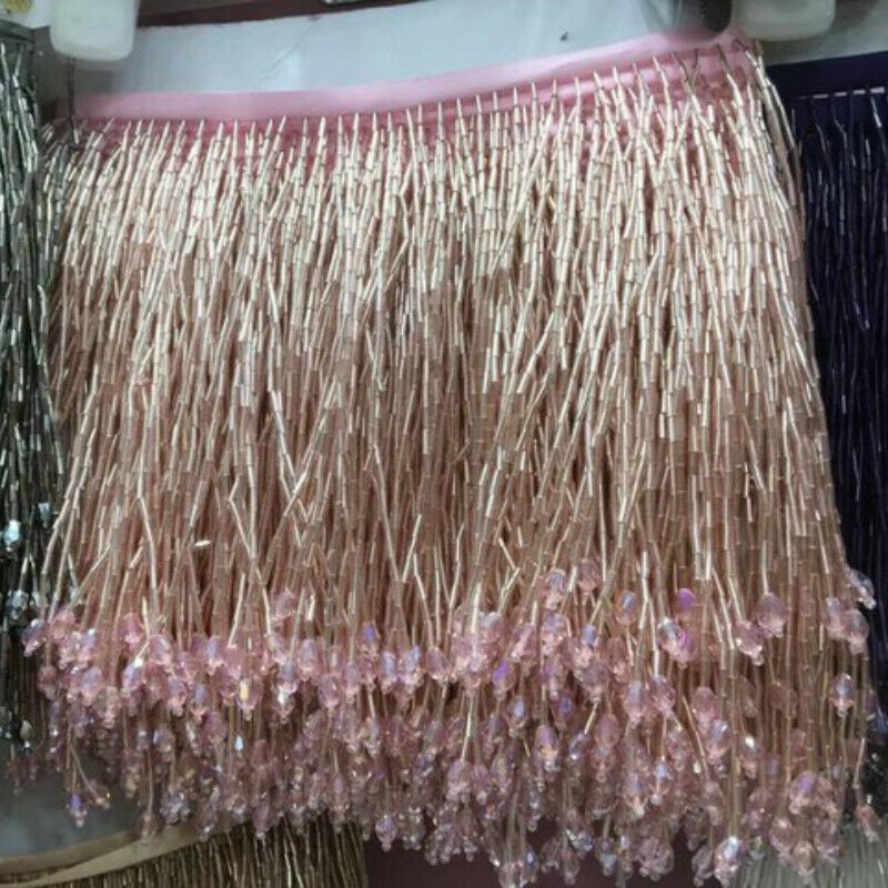 1 Yard Bling Sparkle Kralen Fringe Trim 15 cm Charm Kwastje Fringe Zware Kralen Glazen Buis trimmen DIY Jurk kostuum: S / Goud