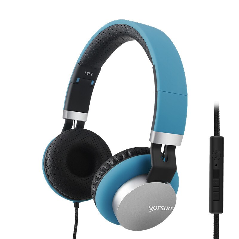 Gorsun  gs789 bekabelde hoofdtelefoon met microfoon headset bas hifi geluid muziek voor volumeregeling: Blauw