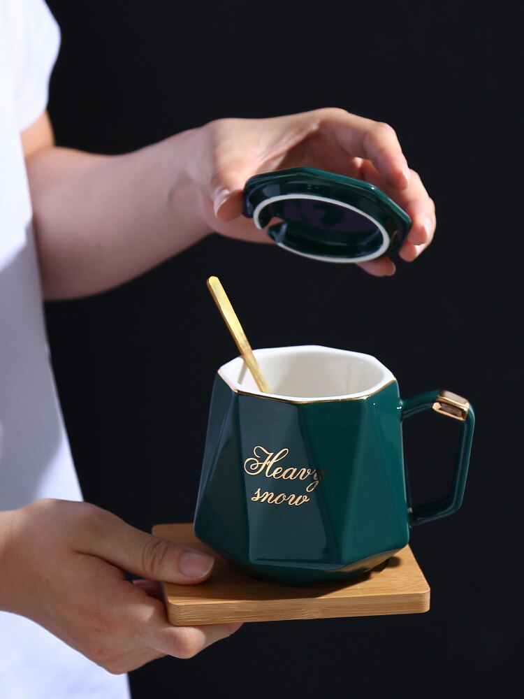 Gold Luxury Espresso Coffee Mugs Ceramic Reusable Mug Lid Coffeeware Canecas De Porcelana Travel Mug EA60MK