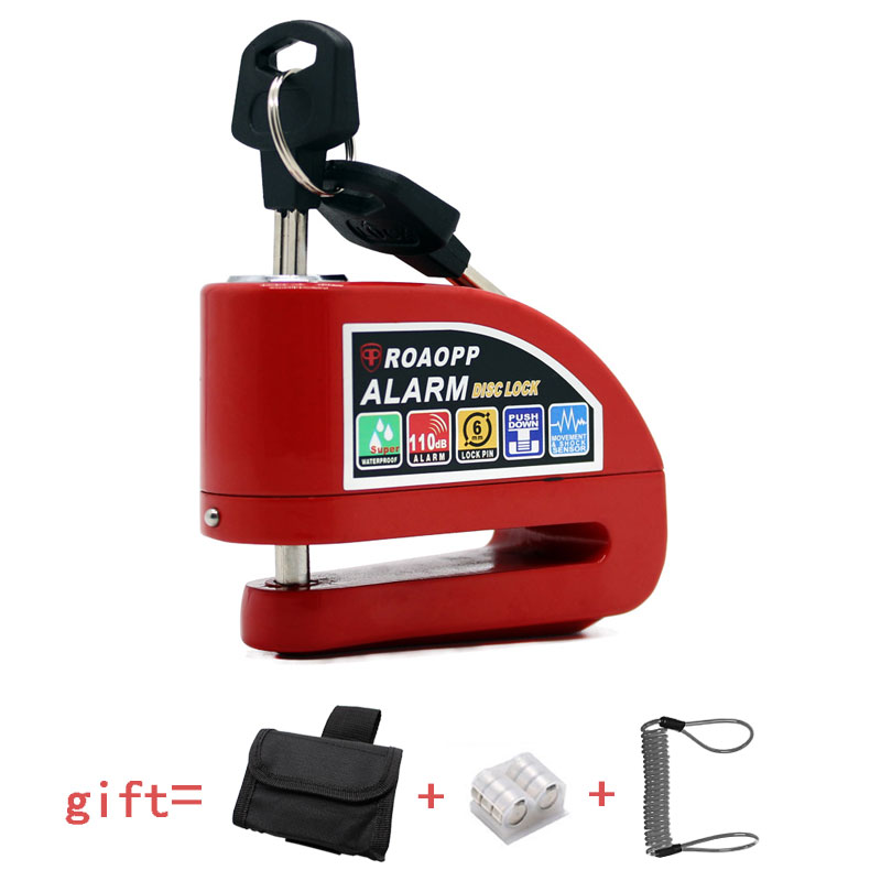 Nordson – Cadenas avec alarme pour moto, accessoire de sécurité, 110 db, sonnerie anti-vol, roue avec freins à disques, verrou avec sirène pour Harley YAMAHA: Red Lock