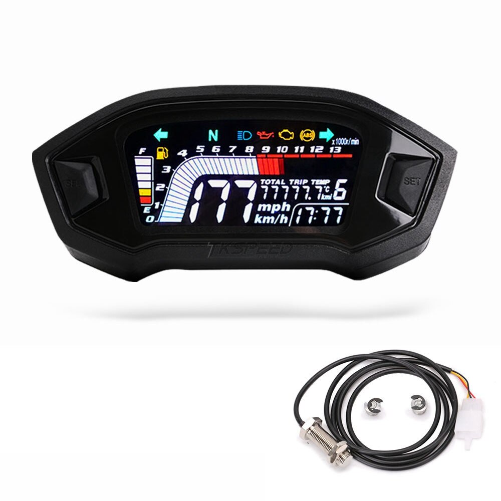 motorcycle LCD cylind for 1,2,4 cylinder ​speedometer 13000 RPM optional backlight digital odemeter Tachometer: With Sensor-A
