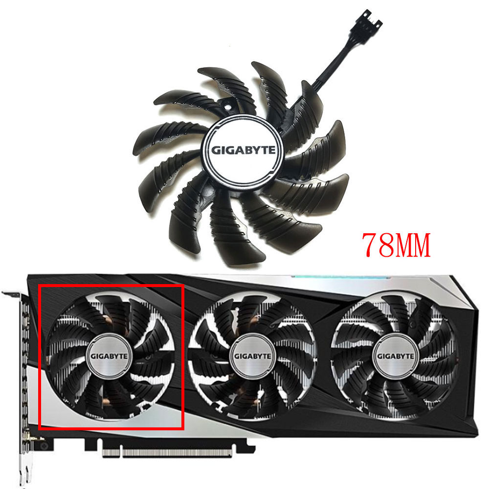 PLD08010S12HH 78MM 4PIN Graphics card cooling fan，For Gigabyte RTX 3050、3060、3060TI GAMING OC: Gold