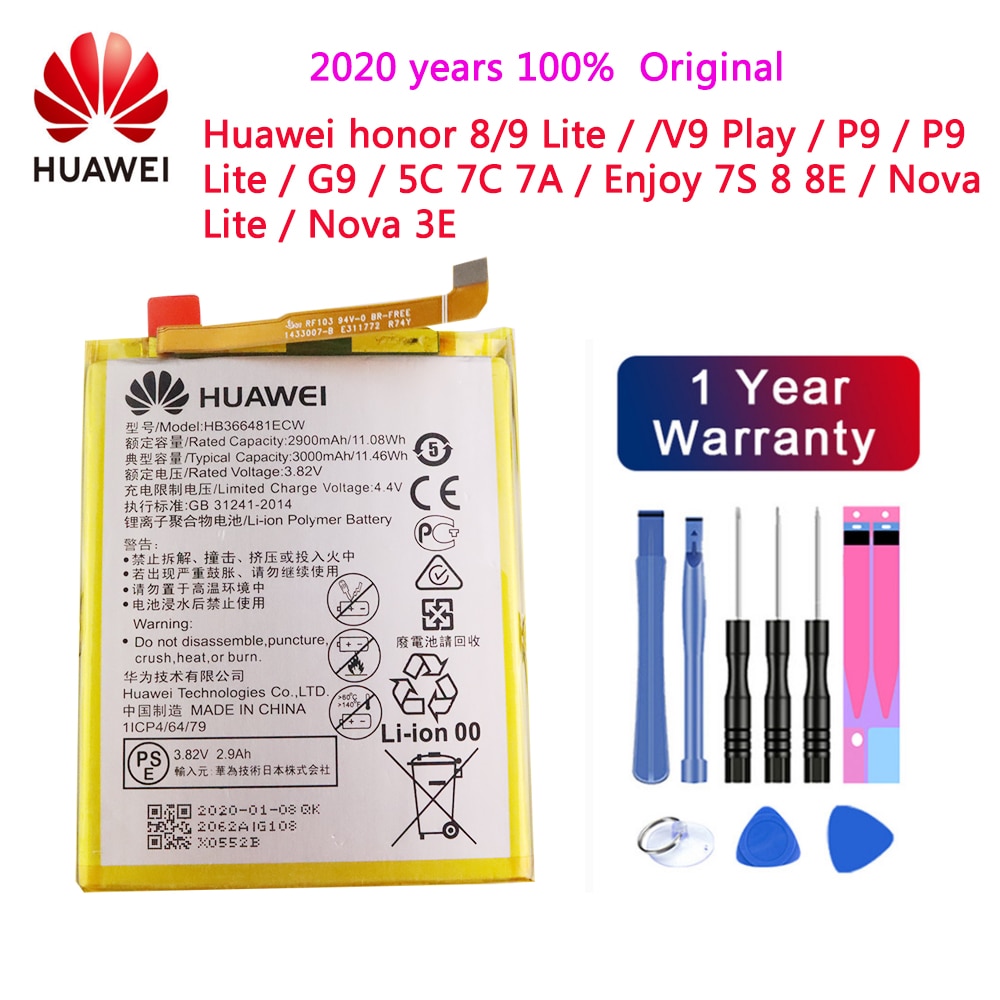 100% Originele HB366481ECW Real 3000Mah Batterij Voor Huawei P9 Ascend P9 P10 Lite P20 Lite G9 Honor 8 5C Batterij + Tool Kits