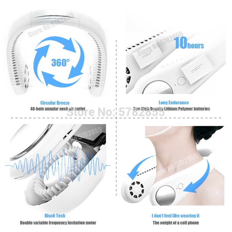 Mini USB Portable Electric fan Neck With Rechargeable Battery Wearable Fan handheld Mobile Air Cooler Conditioner for Room