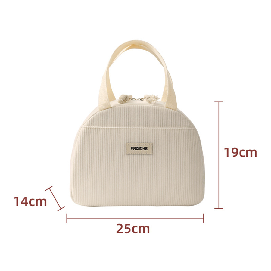 Portable Corduroy Lunch Bags Thermal Insulation Lunch Box Cute Print Women Lunch Storage Bag Picnic Bento Large Capacity Handbag: Blue